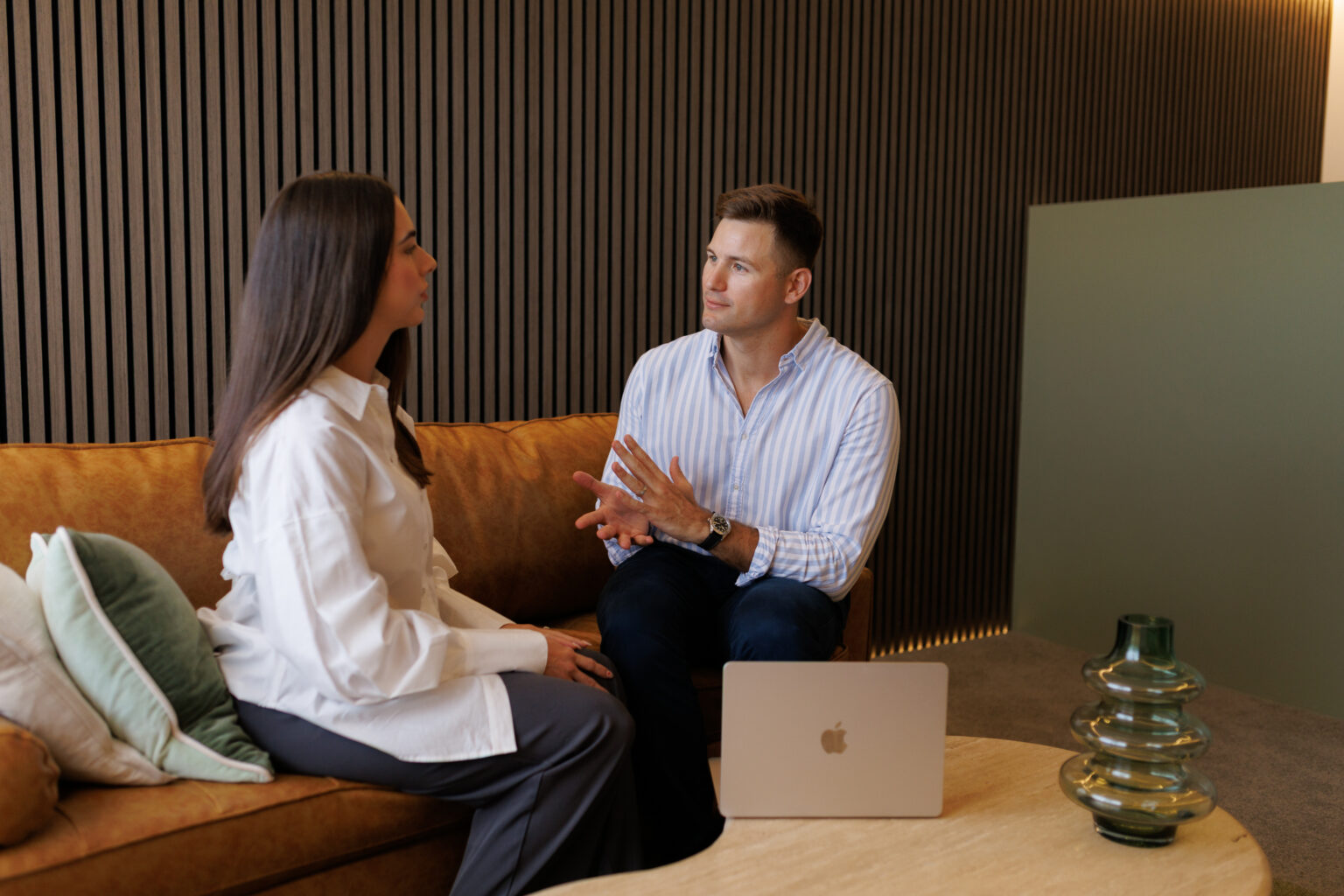 Josh Birch reviewing a website with a client