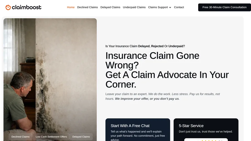The Claimboost homepage