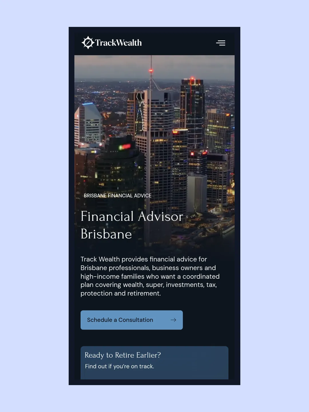 The Track Wealth homepage on a phone