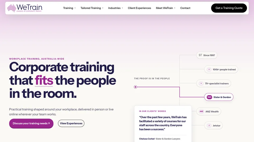 The WeTrain homepage