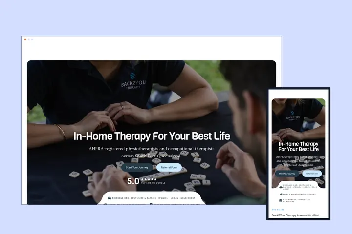 The Back2You Therapy website on desktop and mobile
