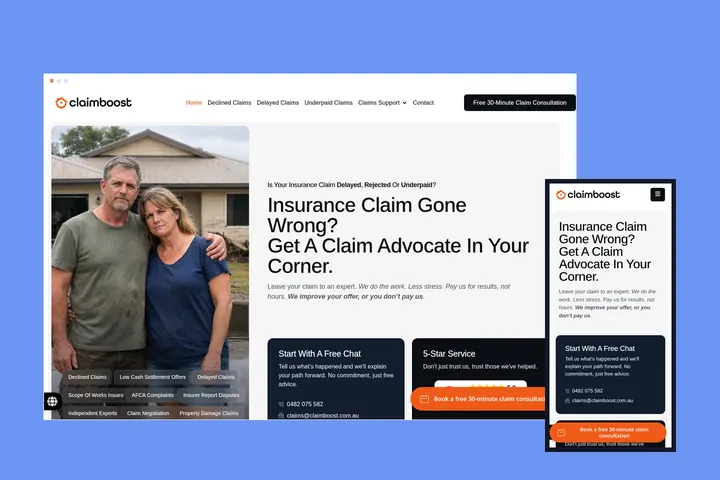 The Claimboost website on desktop and mobile