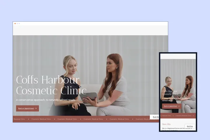 The Ella Burgess Aesthetics website on desktop and mobile