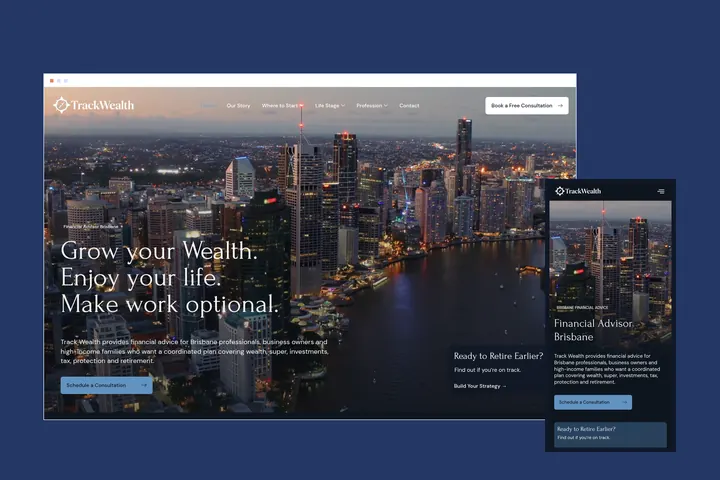 The Trackwealth website on desktop and mobile