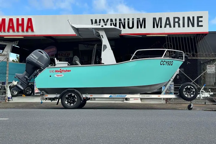 A boat on a trailer outside the Wynnum Marine showroom