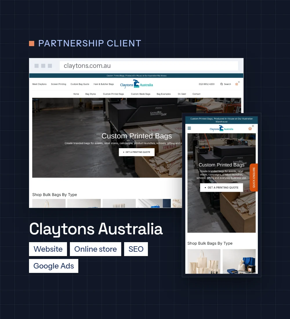 The Claytons Australia website on desktop and mobile. Ranknv looks after its website, online store, SEO and Google Ads