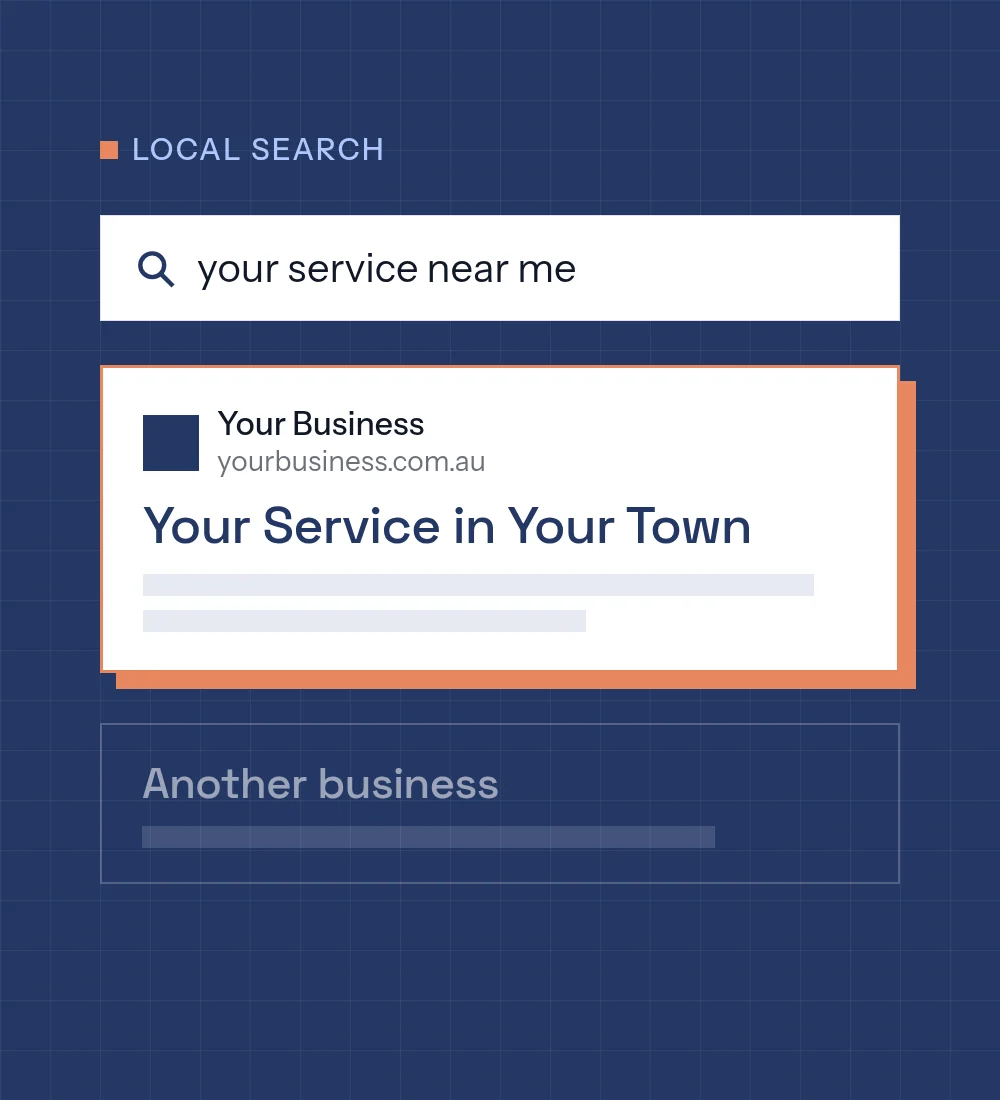 Illustration of a local search for ‘your service near me’ with Your Business as the top result